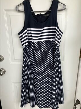 New Noir navy blue white stripe polka dot dress 1X